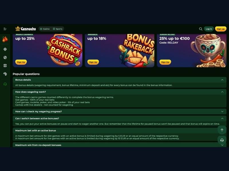 Boni Casinacho Casino (Nacho Casino): Willkommenspaket, Cashback und welche Katalog-Formate am besten passen